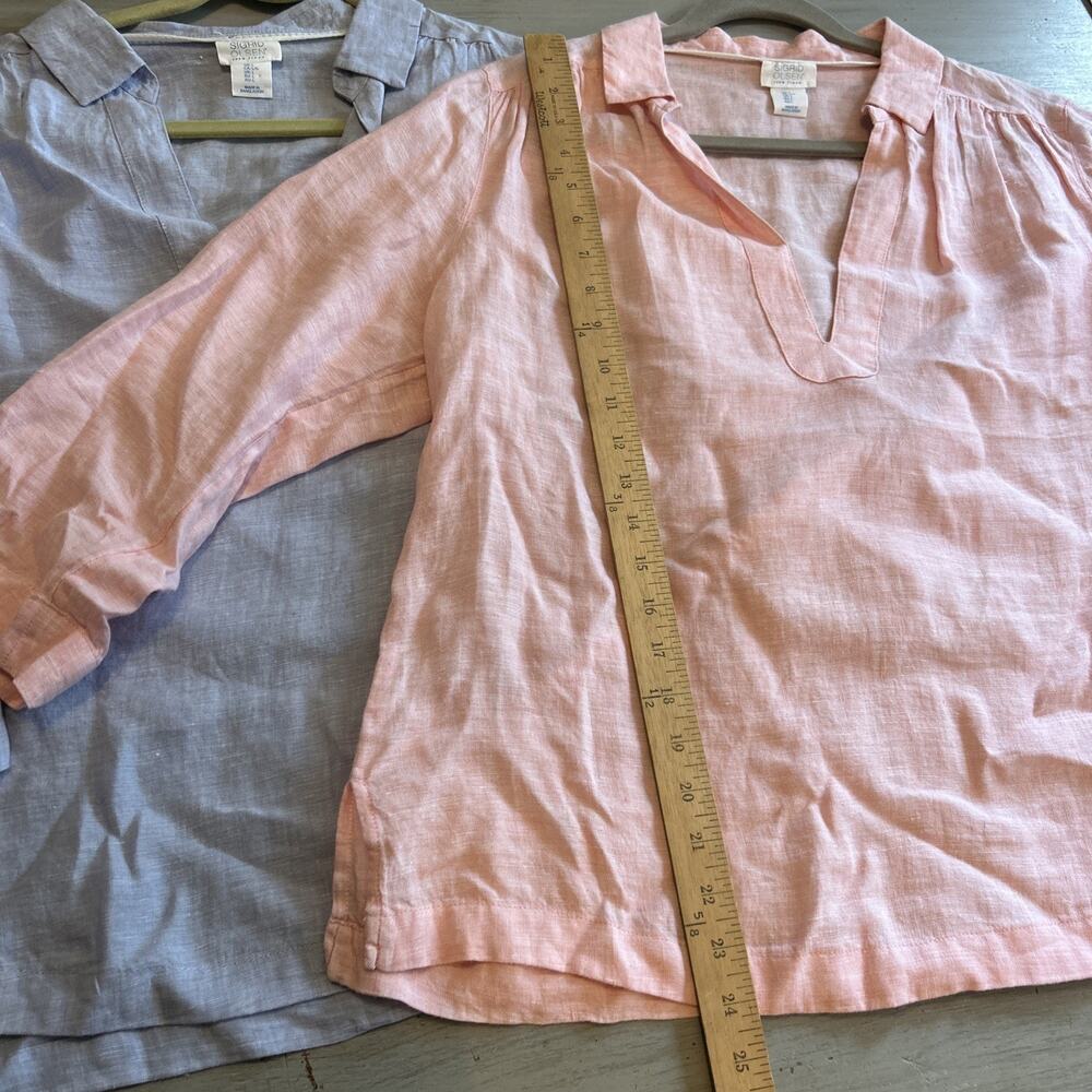 Sigrid Olsen Pink Blue 100% Linen 3/4 Sleeve Shirt Sz L Minimalist Lagenlook - Picture 6 of 9
